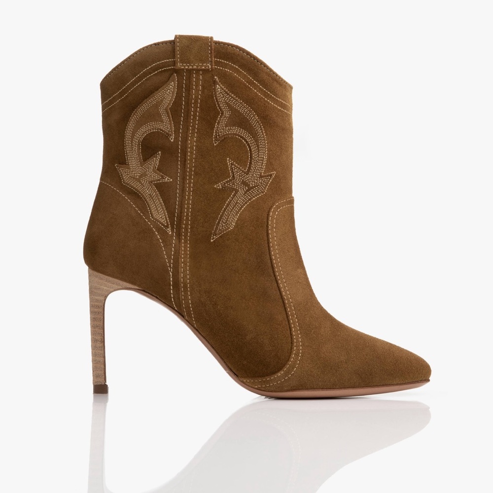 ba&sh Like New Caitlin Ankle Boots Brown Suede Heel Western Booties Size 8.5